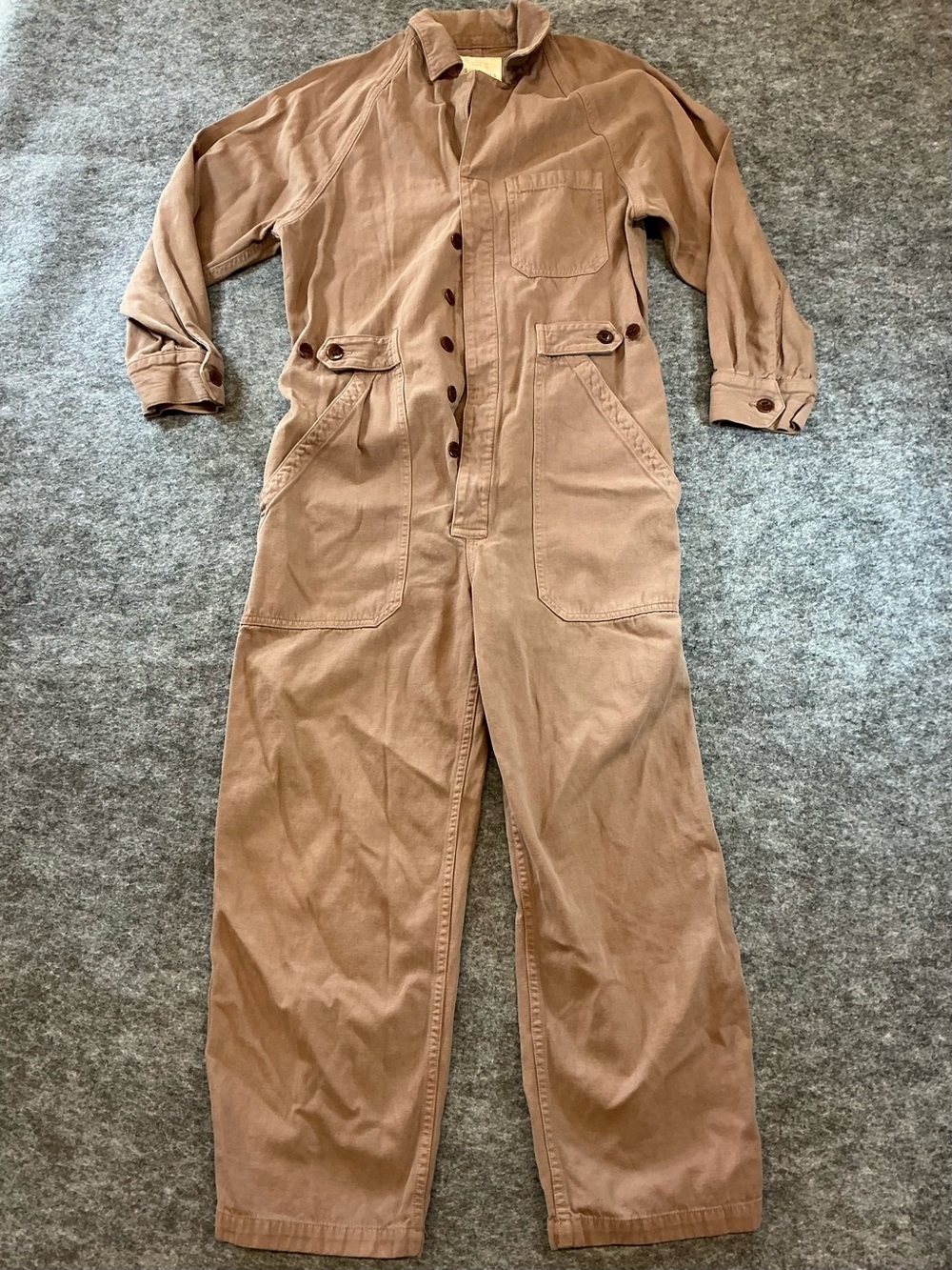 Surplus Brown Light Brown Cotton Linen Blend Coverall Jumpsuit Size S